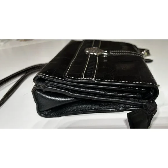 Brighton Small Crossbody Purse Bag Clutch Pebbled Black Crocodile Embossed - Picture 5 of 10